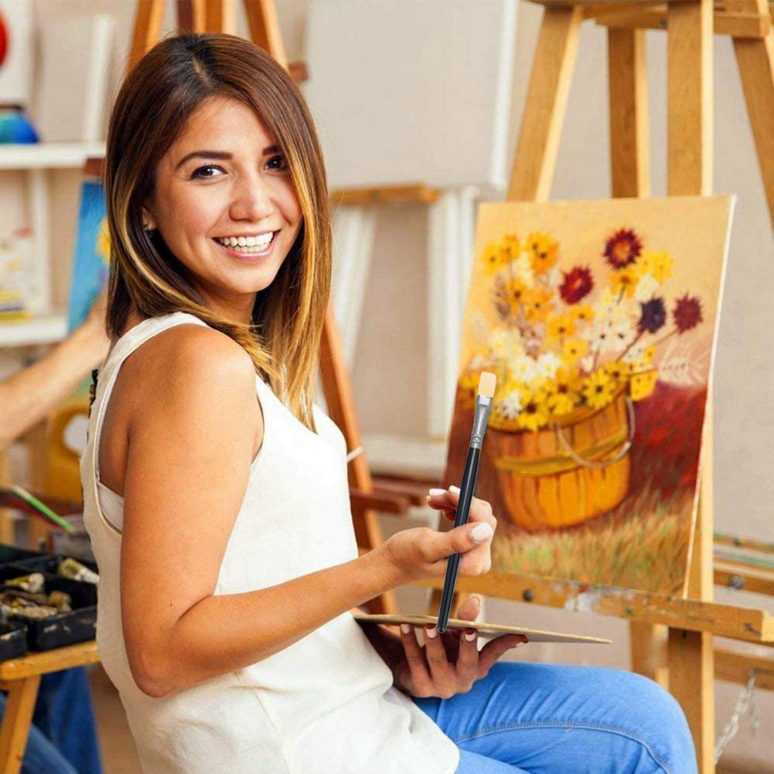 8 Flat Hog Brush 11” Long Handle