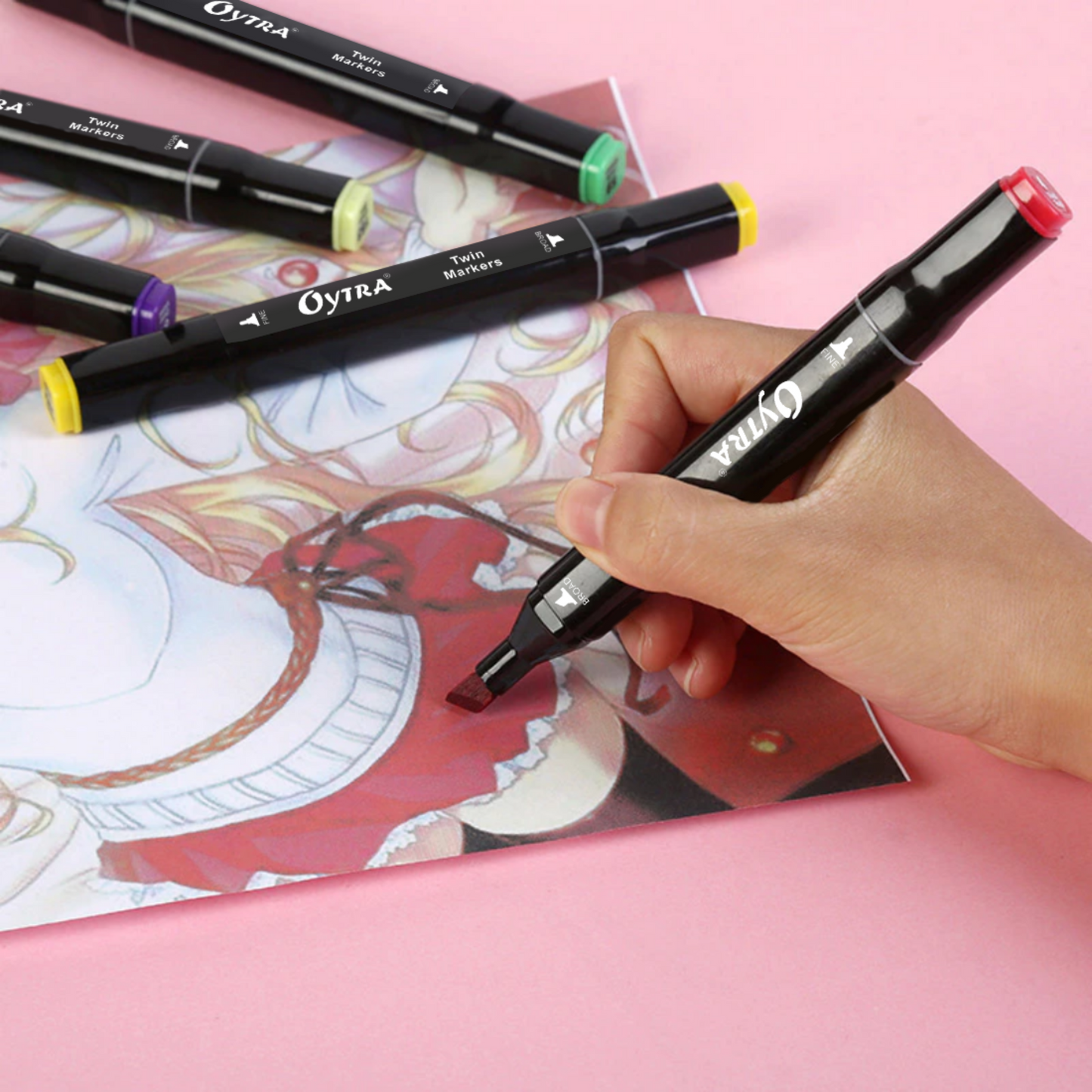 Alcohol Markers 24 Colors Dual Tip Bullet and Calligraphy Pens