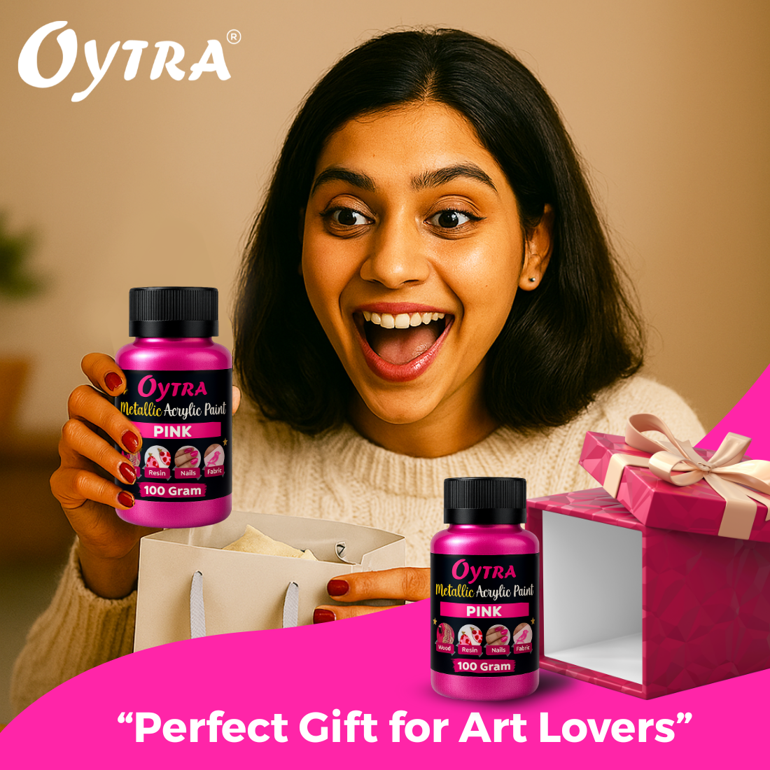 200 Grams Metallic Acrylic Paint (Pink)