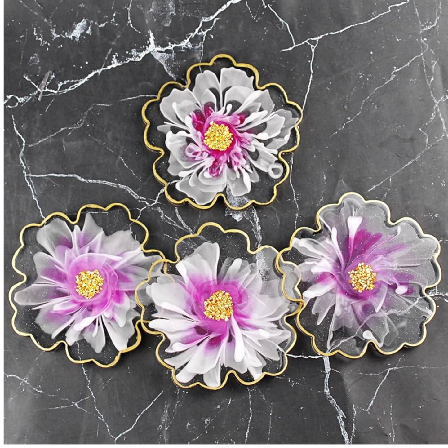 4 Inch Resin Flower Coaster Mould Set of 4