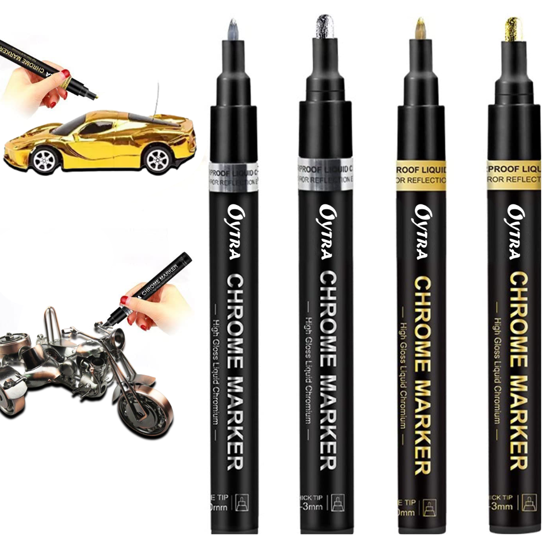 Chrome Marker Set 4 Pcs/Set, Silver & Golden Pens, Tip 1mm & 2-3mm