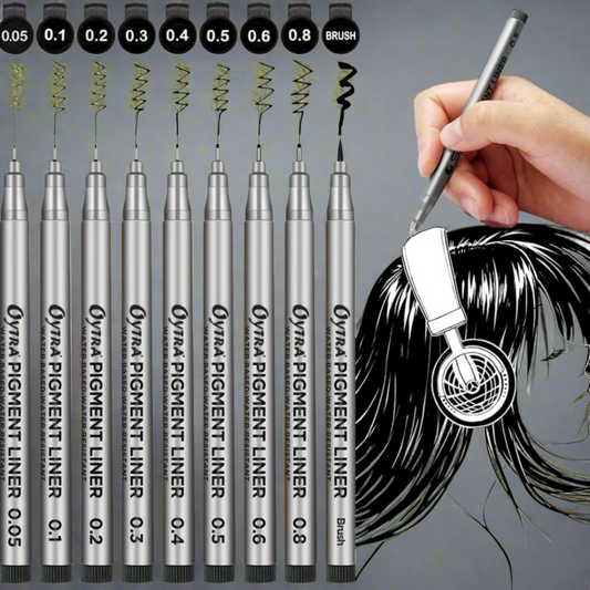 Fineliner Pens 9 Sizes 0.05mm to 0.8mm Black