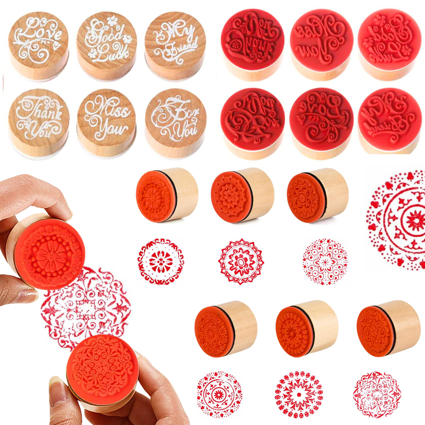 Wooden Round Stamps - Set of 12