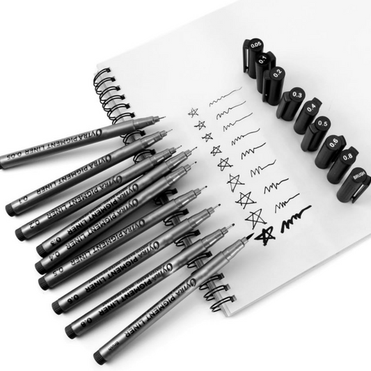 Fineliner Pens 9 Sizes 0.05mm to 0.8mm Black