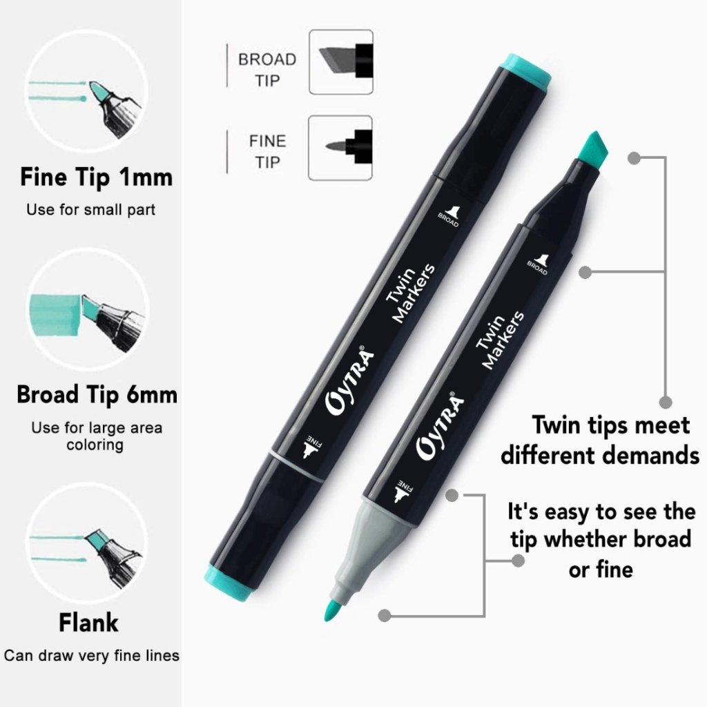 36 Colors Dual Tip Alcohol Markers Bullet and Calligraphy Pens - Oytra