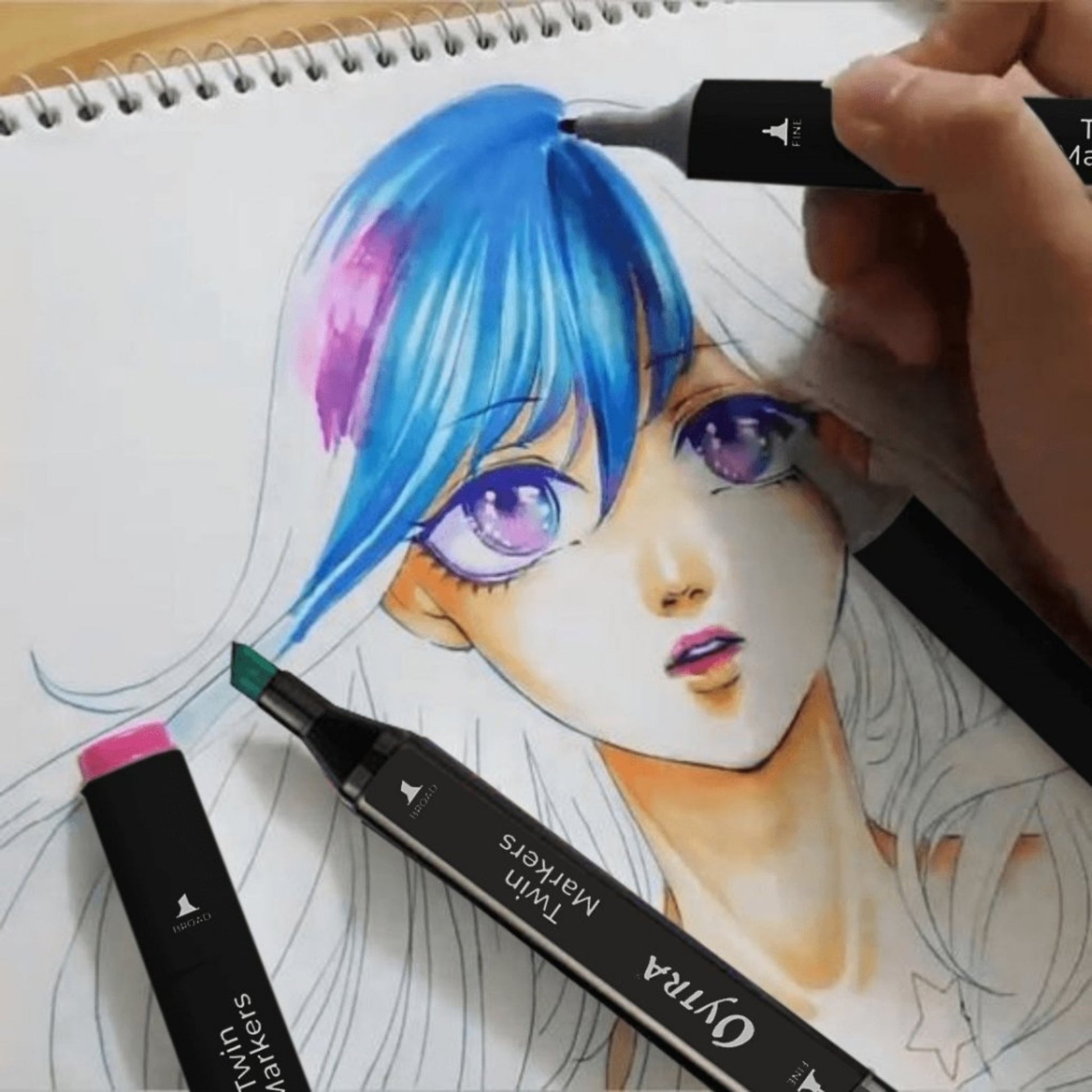 36 Colors Dual Tip Alcohol Markers Bullet and Calligraphy Pens - Oytra