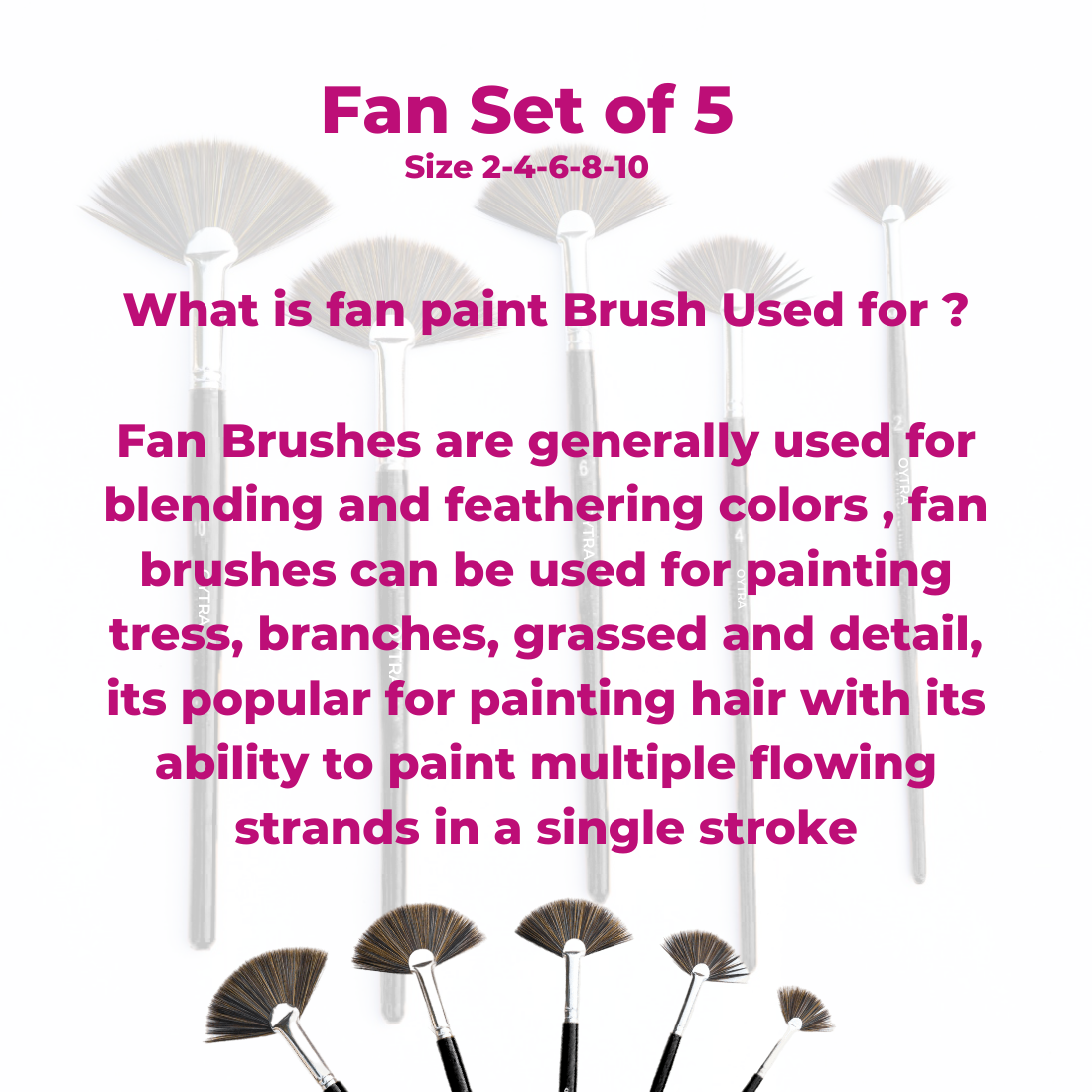 5 Fan Paint Brushes Watercolor, Acrylics, Ink, Gouache, Oil, Tempera Painting