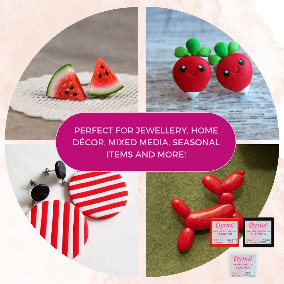 Polymer Oven Bake Clay Combo Black White and Red Elastico Series 57g/2oz per Colour - image 3