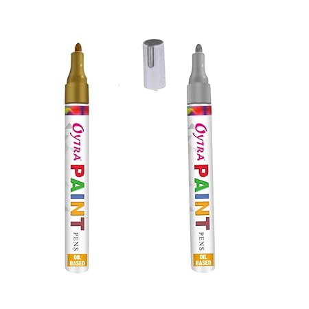 Oytra Paint Marker Pens Permanent Waterproof Oil Based Individual pens Works and All Surfaces, Wood, Fabric, Steel, Glass (Gold, Silver)