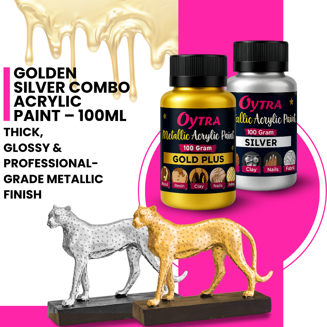 Metallic Acrylic Color Paint Combo (Gold and Silver)