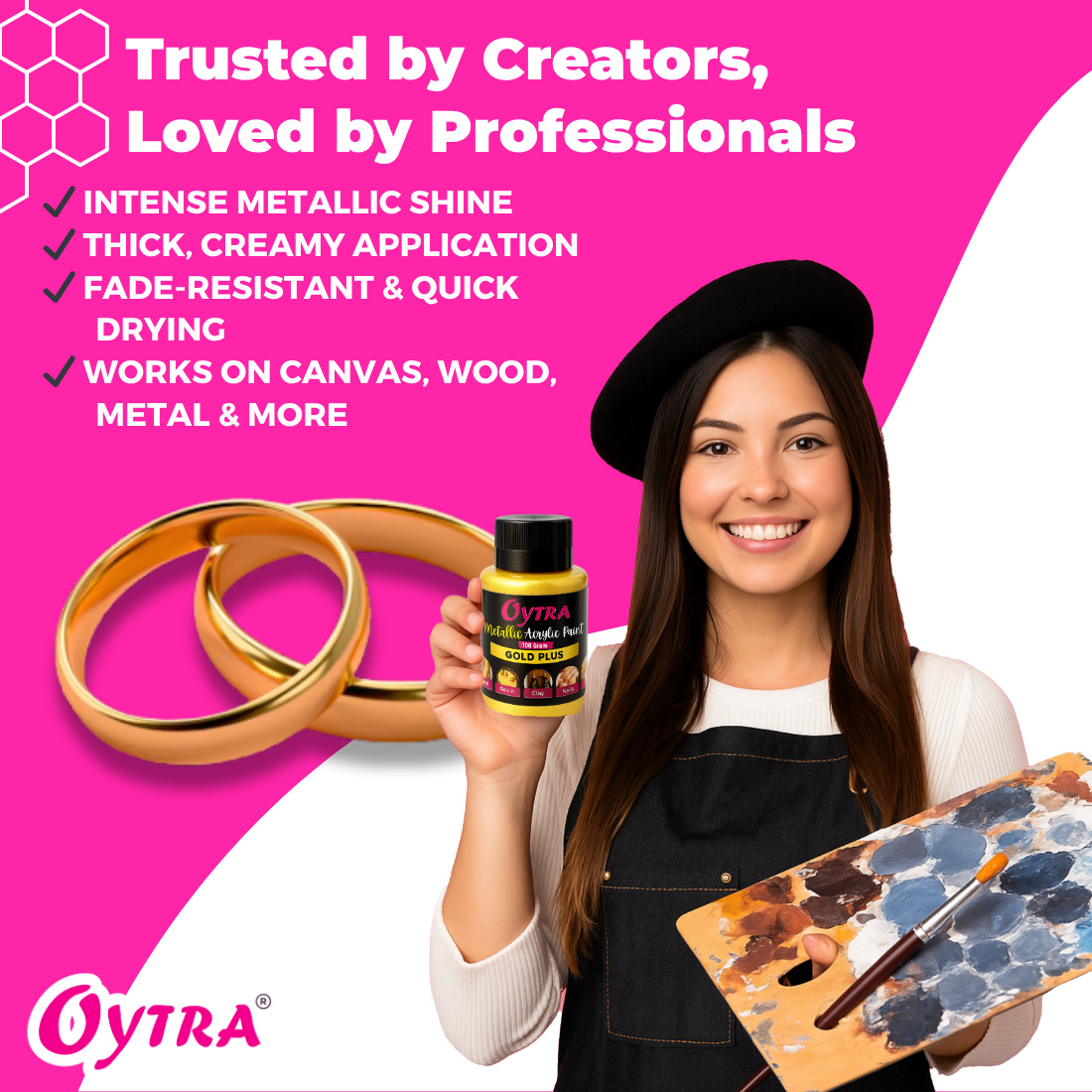 Oytra 100 ml Metallic Acrylic Color Paint Metal Colours for Professionals Artist Hobby Painters DIY Art and Craft Painting Drawings on Canvas (Gold)