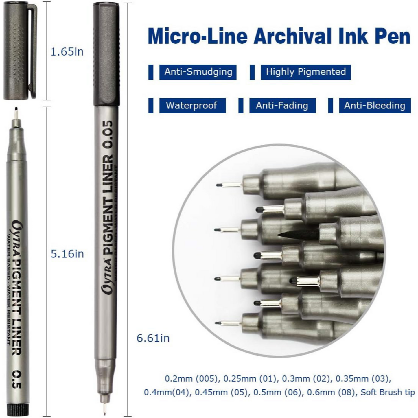 Fineliner Pens 9 Sizes 0.05mm to 0.8mm Black