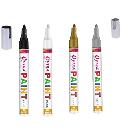 Oytra Paint Marker Pens Permanent Waterproof Oil Based Individual pens Works and All Surfaces, Wood, Fabric, Steel, Glass (Black, White, Gold, Silver)