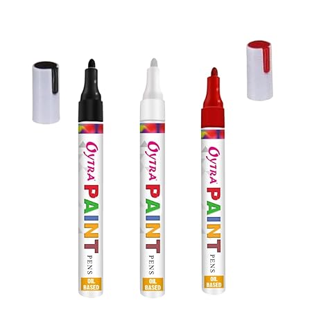 Oytra Paint Marker Pens Permanent Waterproof Oil Based Individual pens Works and All Surfaces, Wood, Fabric, Steel, Glass (Black, White, Red)