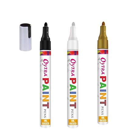 Oytra Paint Marker Pens Permanent Waterproof Oil Based Individual pens Works and All Surfaces, Wood, Fabric, Steel, Glass (Black, White, Gold)