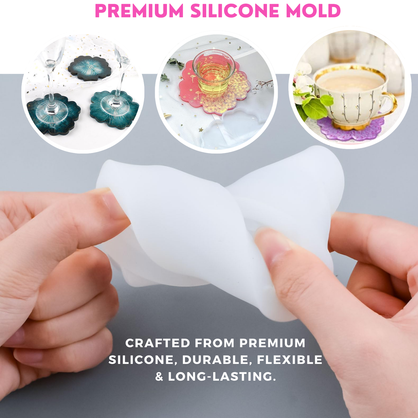 4 Inch Resin Flower Coaster Mould Set of 4