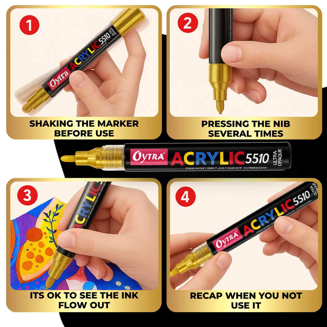 Acrylic Paint Marker Pens Combo Set of 3 - Gold, White, Black