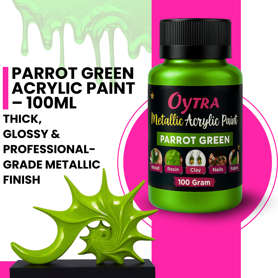 Metallic Acrylic Paint 100 Grams Parrot Green