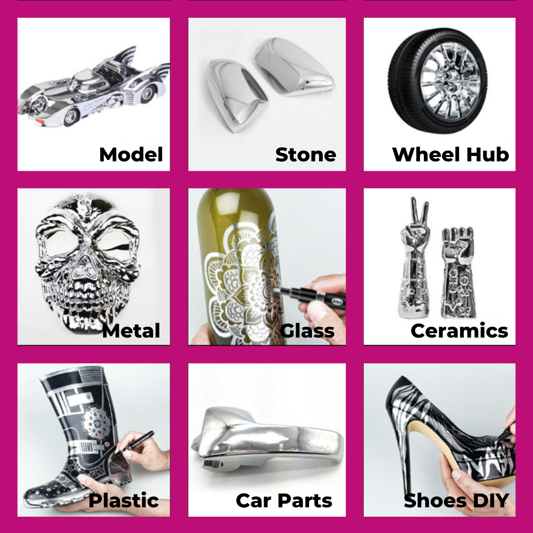 Chrome Marker Set 4 Pcs/Set, Silver & Golden Pens, Tip 1mm & 2-3mm