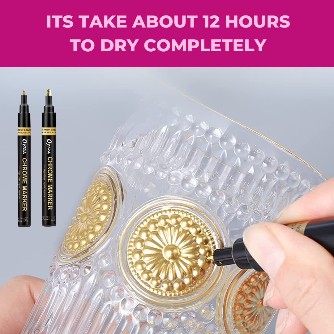 Chrome Marker Set 2 Pcs/Set, Golden Pens, Tip 1mm & 2-3mm