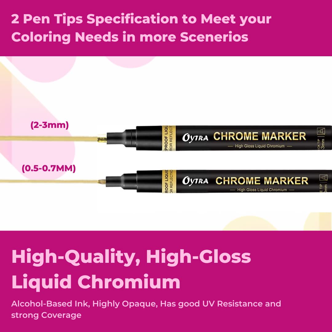 Chrome Marker Set 2 Pcs/Set, Golden Pens, Tip 1mm & 2-3mm