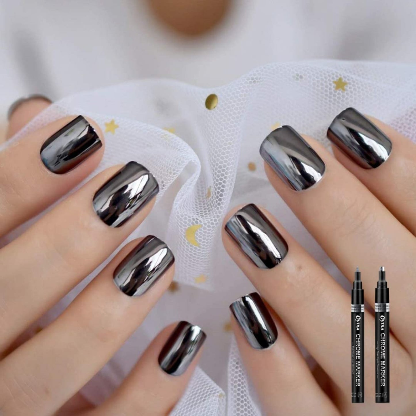 Silver Chrome Marker Set of 2 Mirror Reflection