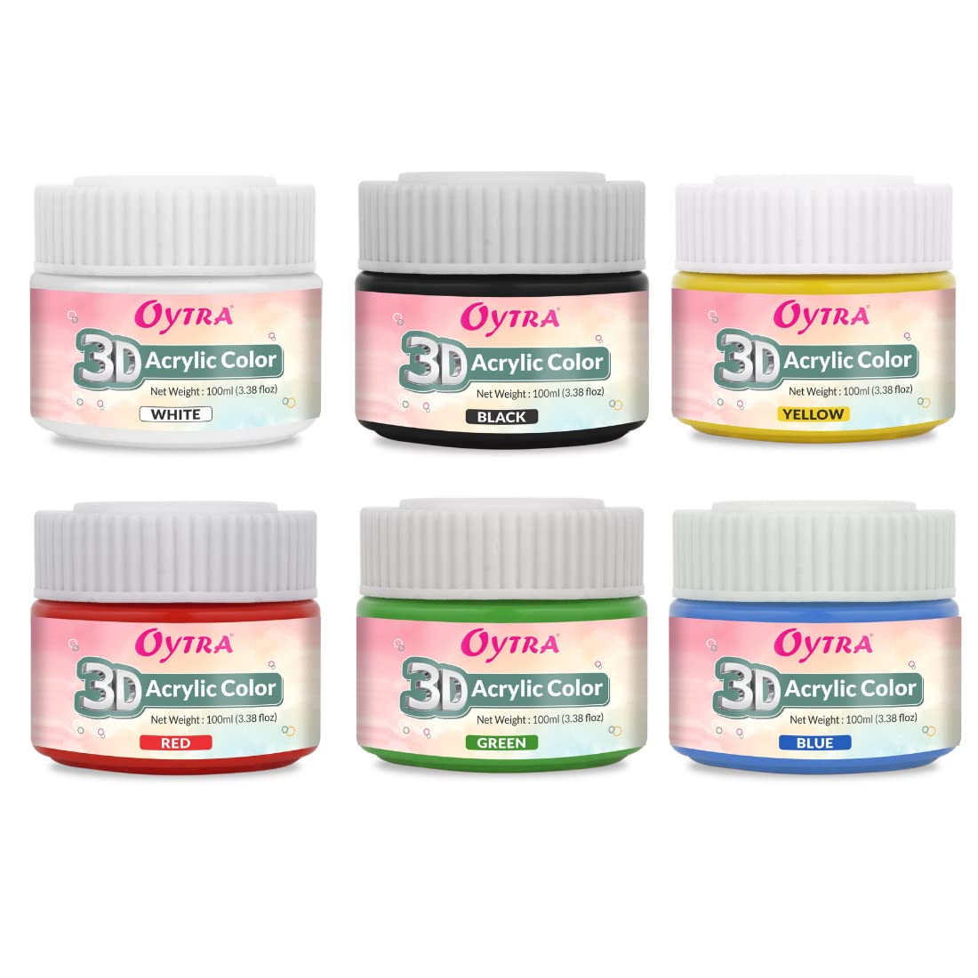 Oytra 6 Acrylic Colors Set 100 ml Each Vibrant Colors for Professionals Artist Hobby Painters DIY Art and Craft Painting