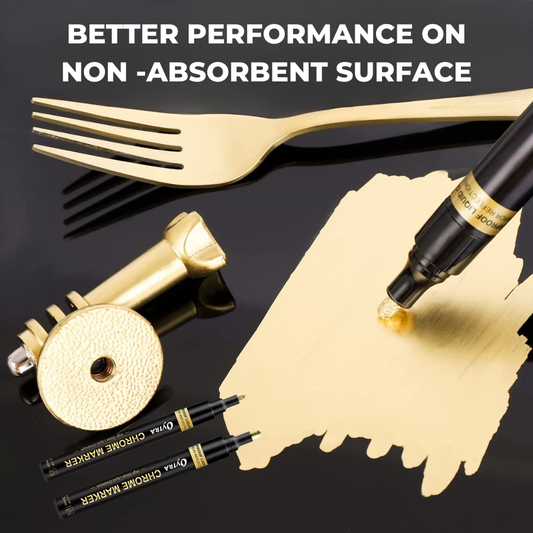 Chrome Marker Set 2 Pcs/Set, Golden Pens, Tip 1mm & 2-3mm