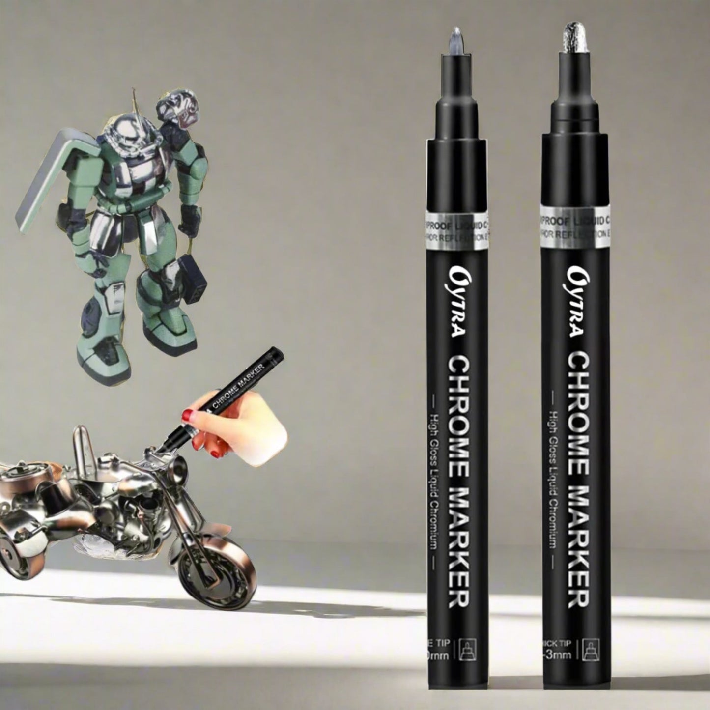Silver Liquid Mirror Chrome Marker 2Pcs (1mm and 2-3mm) Tip Paint Markers