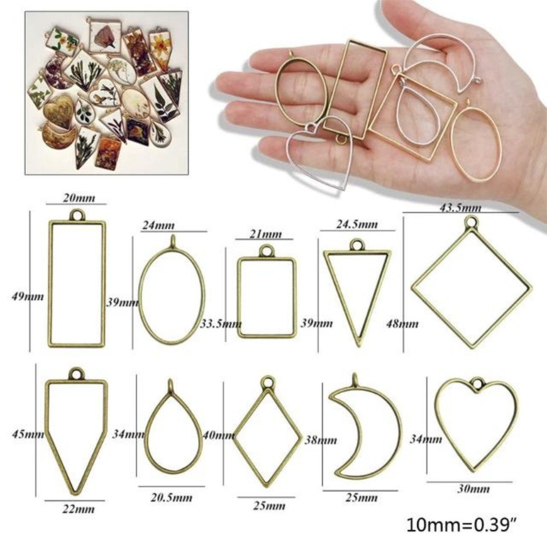 10-Piece Hollow Open Bezel Charms Frames