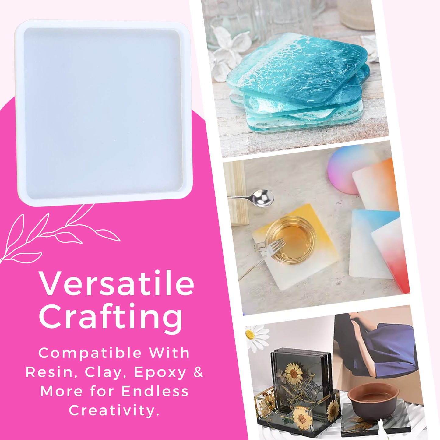 4 Inch Resin Square Coaster Mould Set of 6