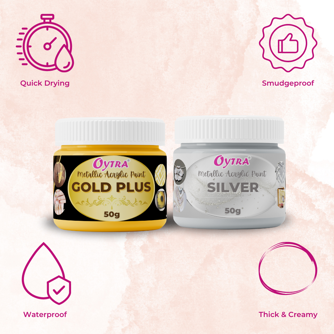 Metallic Acrylic Color Paint Combo (Gold and Silver)