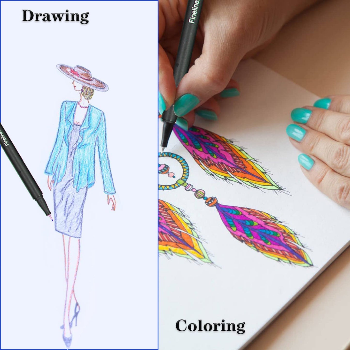 24 Colors Fineliner Coloured Pens Multicolor