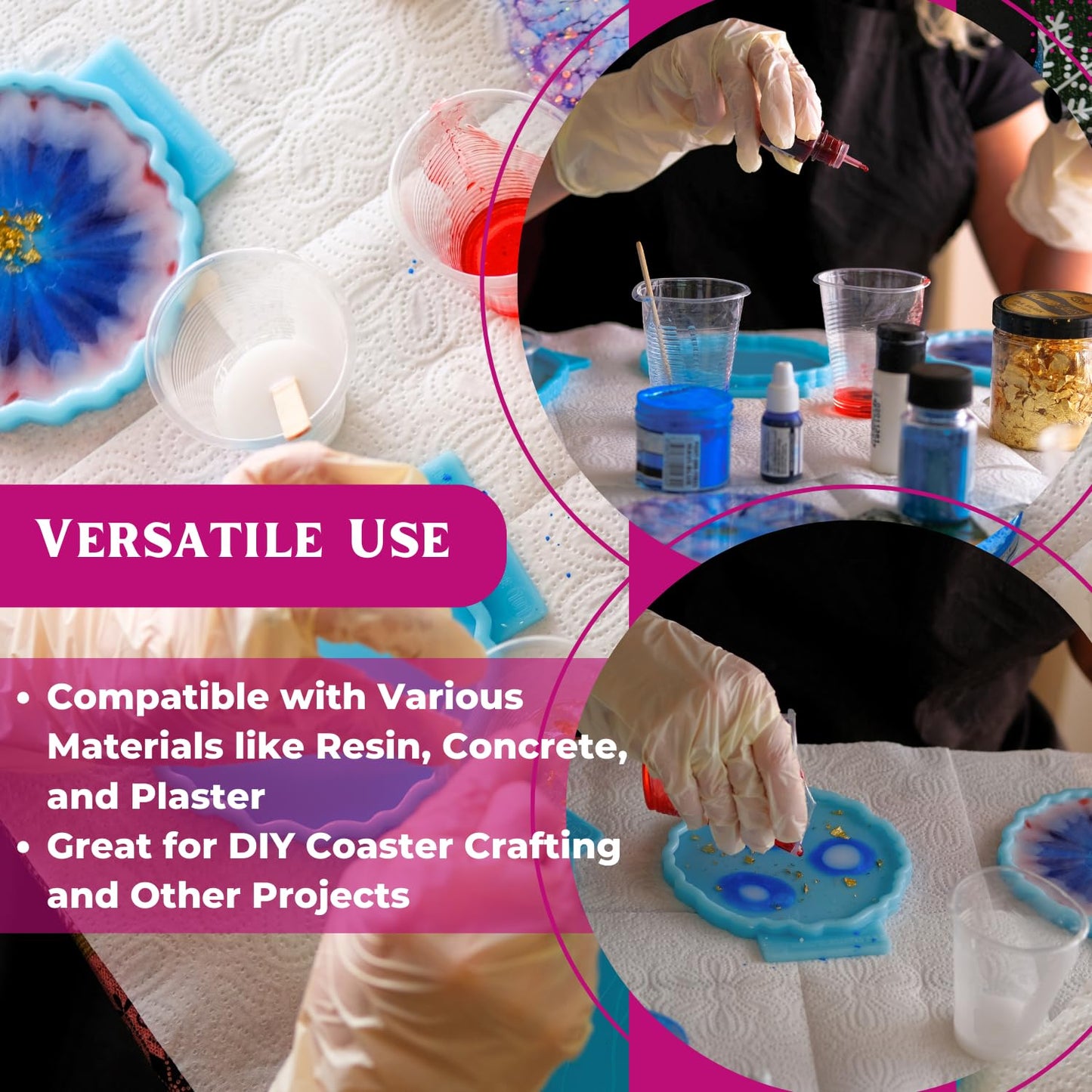6 Pieces Resin Coaster Mould 4 Inch Round Agate
