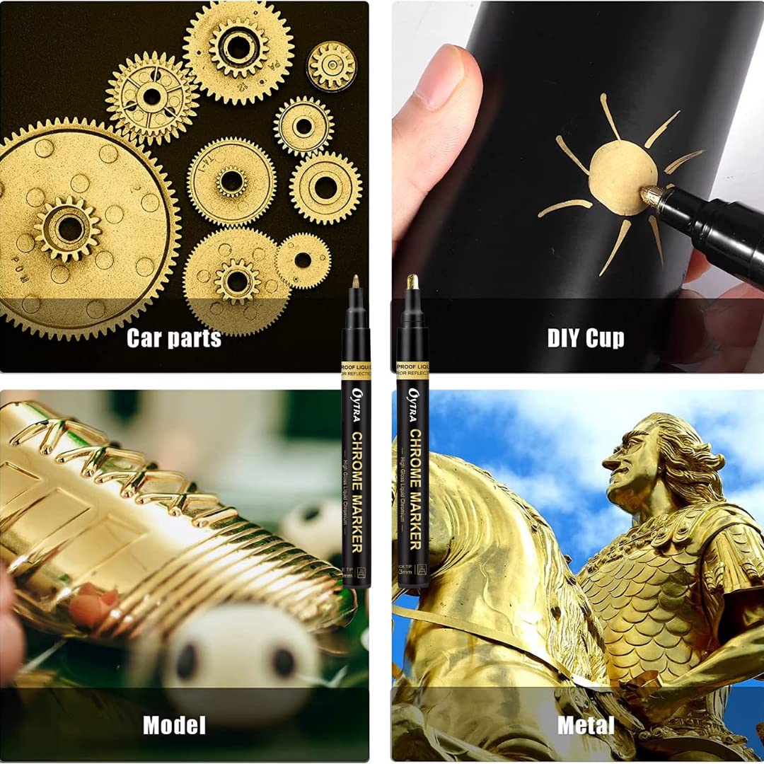 Chrome Marker Set 2 Pcs/Set, Golden Pens, Tip 1mm & 2-3mm