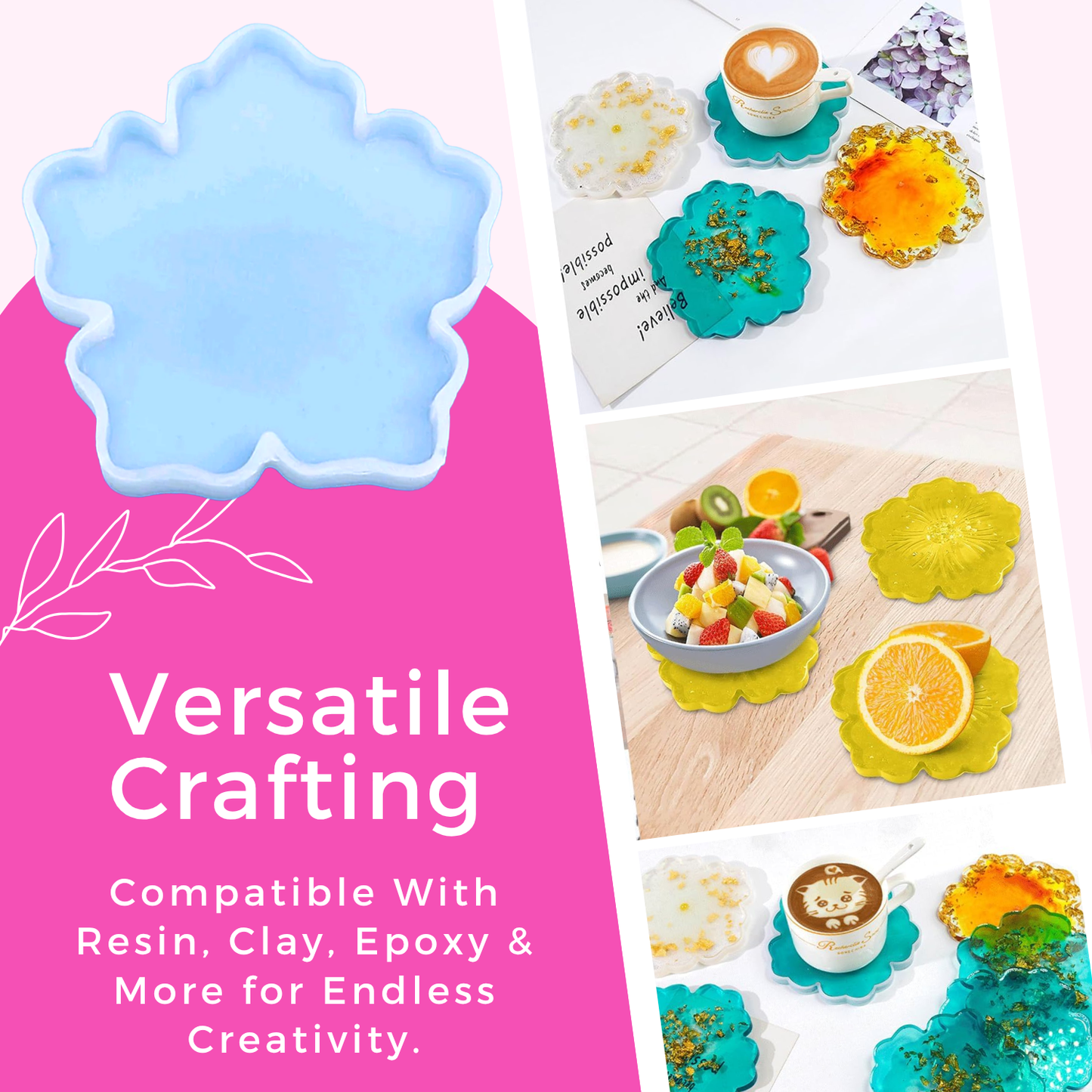 4 Inch Resin Flower Coaster Mould Set of 4