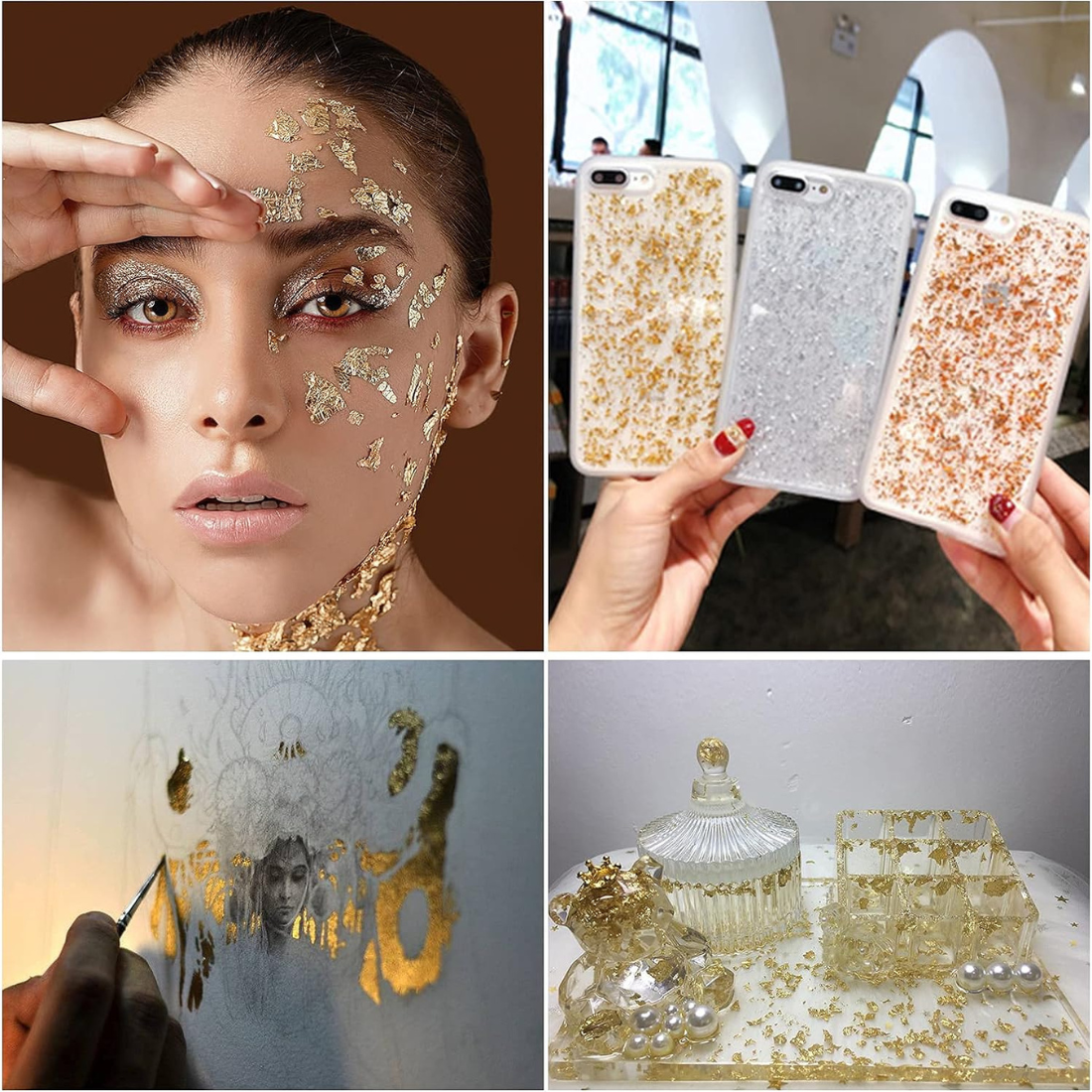 Silver and Gold Metallic Leaf Foil Paper Flakes Set of 3