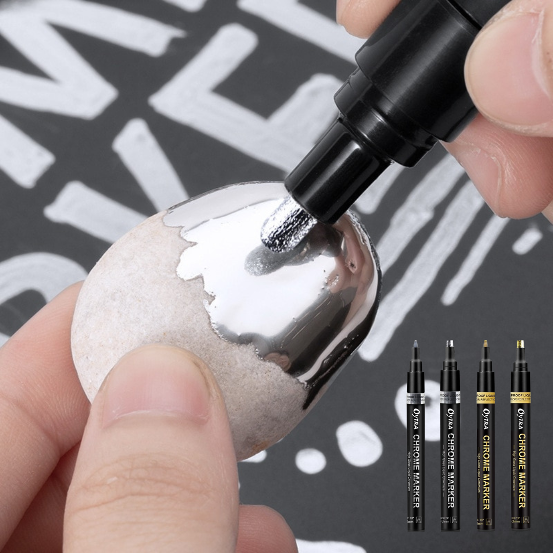 Chrome Marker Set 4 Pcs/Set, Silver & Golden Pens, Tip 1mm & 2-3mm