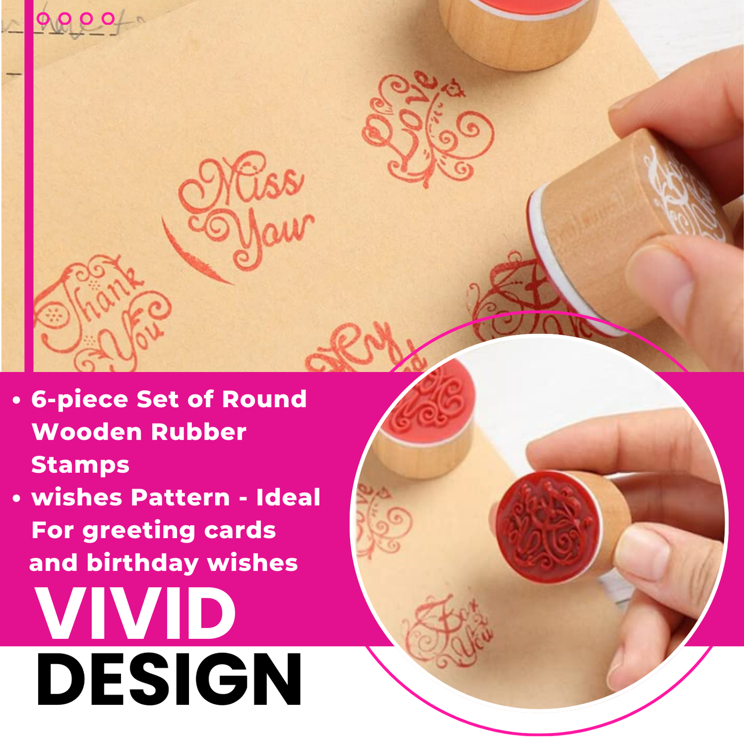 Wooden Round Stamps - Set of 12