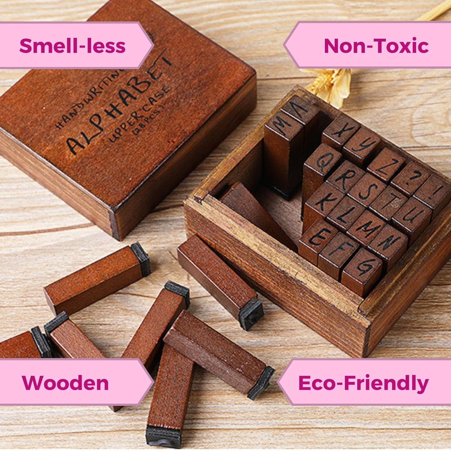 Vintage Stamps Capital Alphabet Letters Wooden