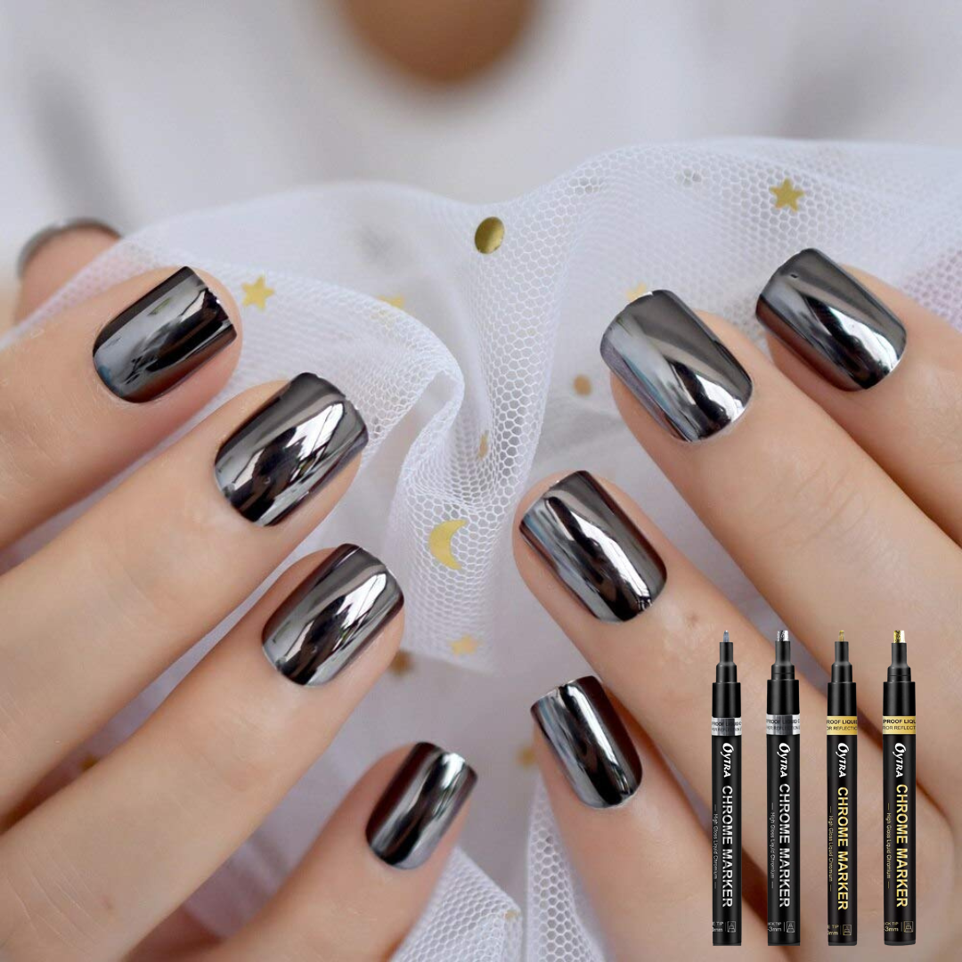 Chrome Marker Set 4 Pcs/Set, Silver & Golden Pens, Tip 1mm & 2-3mm