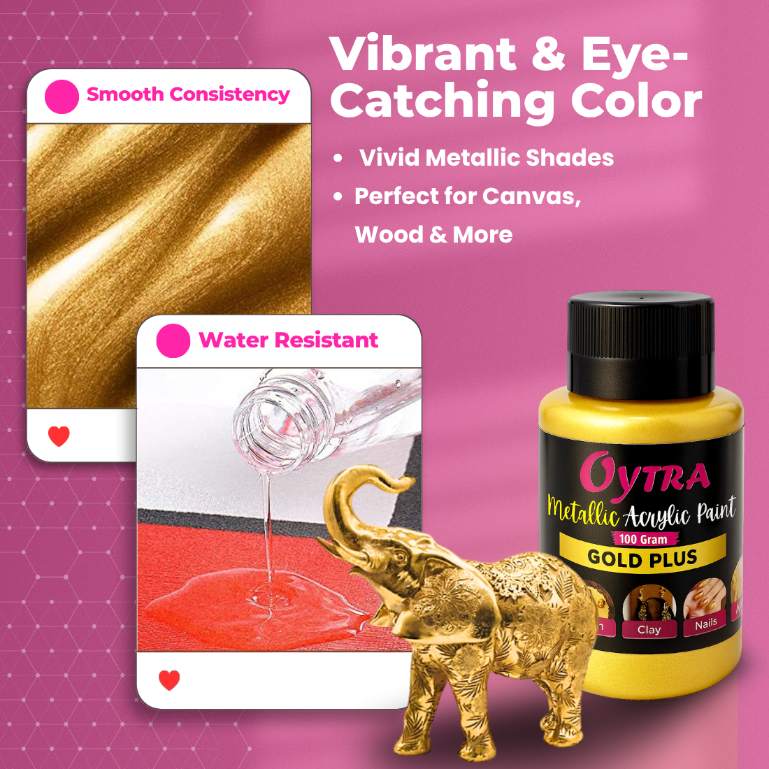 Oytra 100 ml Metallic Acrylic Color Paint Metal Colours for Professionals Artist Hobby Painters DIY Art and Craft Painting Drawings on Canvas (Gold)
