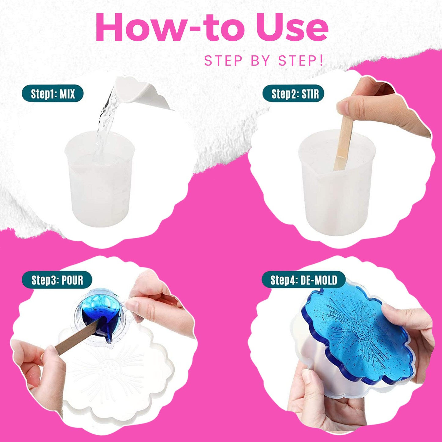 4 Inch Resin Flower Coaster Mould Set of 4