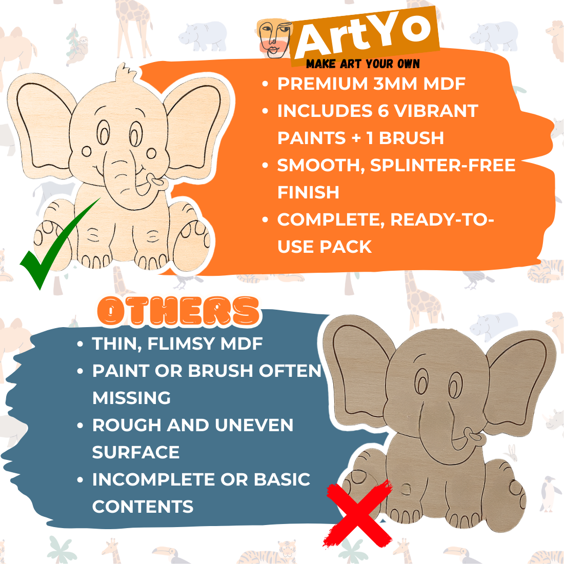 DIY MDF Elephant Painting Kit for Kids