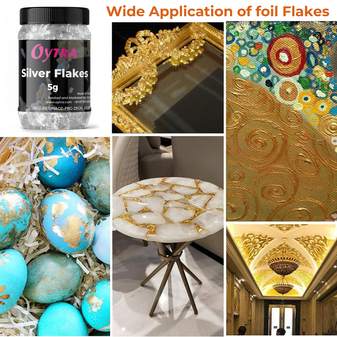 Silver and Gold Metallic Leaf Foil Paper Flakes Set of 3
