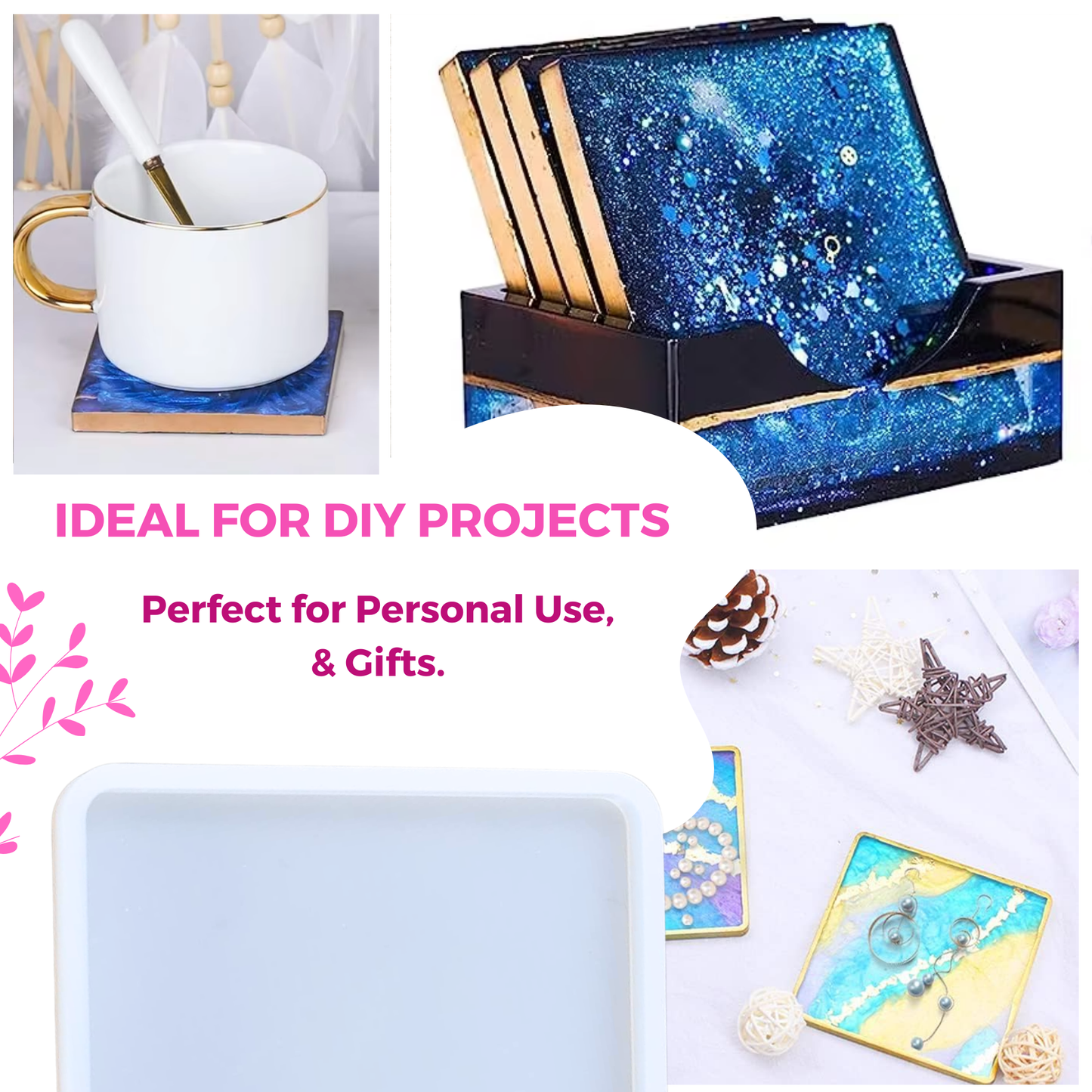 4 Inch Resin Square Coaster Mould Set of 6