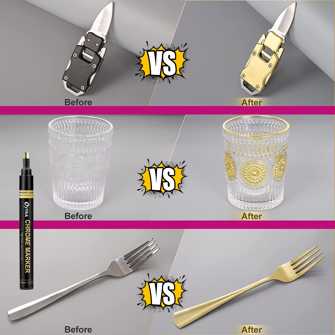 Gold Liquid Mirror Chrome Marker 2-3mm Tip Paint Markers for on Any Surface DIY