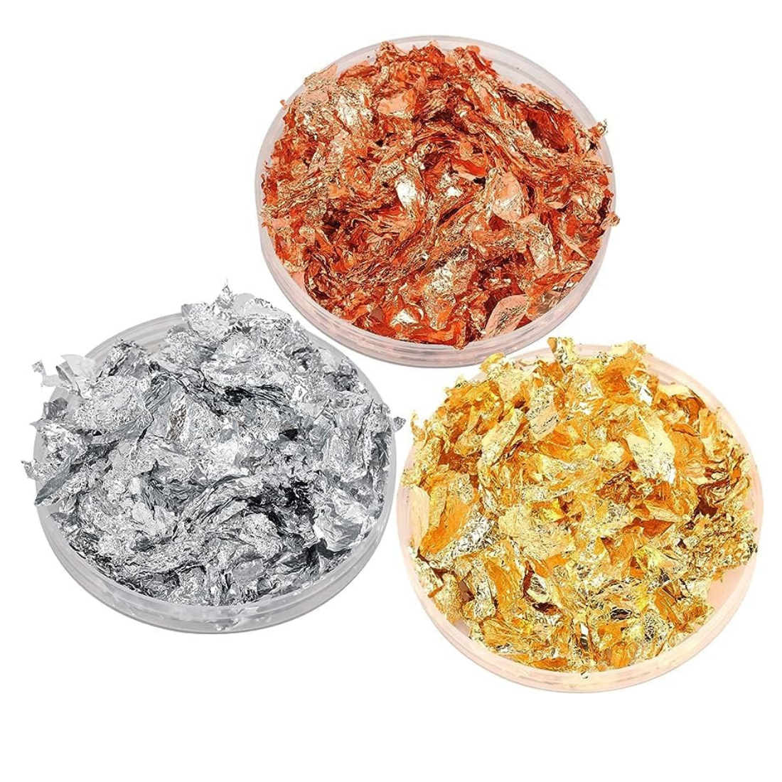 Silver and Gold Metallic Leaf Foil Paper Flakes Set of 3