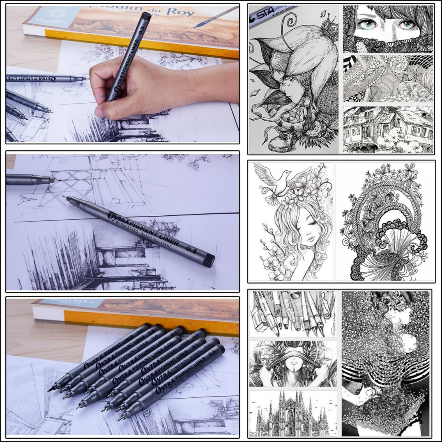 Fineliner Pens 9 Sizes 0.05mm to 0.8mm Black