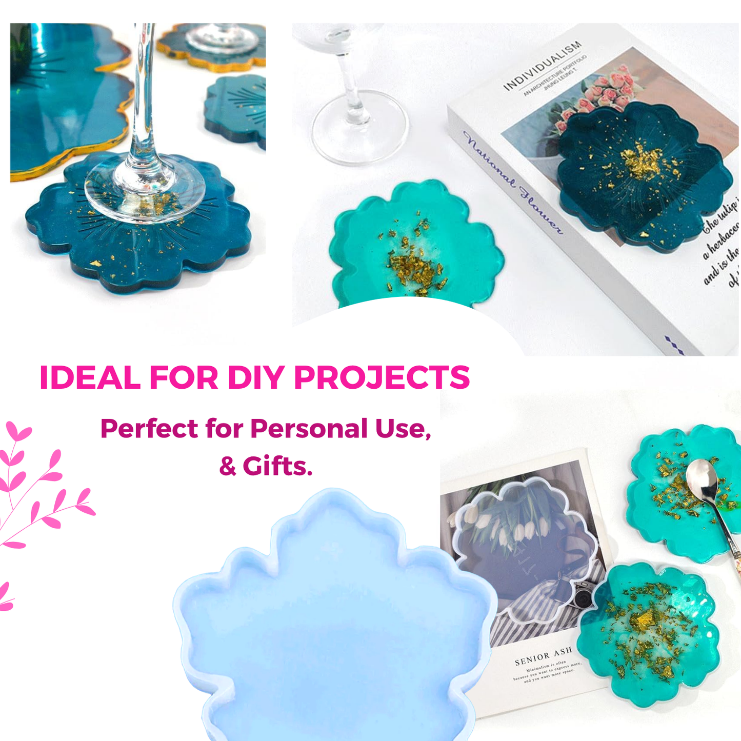 4 Inch Resin Flower Coaster Mould Set of 4
